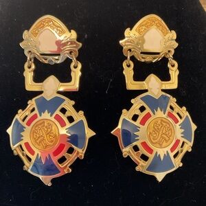 #84 Vintage Berebi Modernist Goldtone Heraldic Theme Pierced Earrings